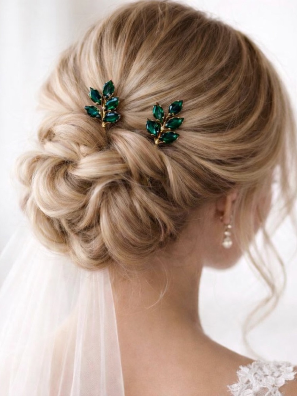 Elegant Emerald Leaf Hair Pins - Women Accessories Hair Accessories